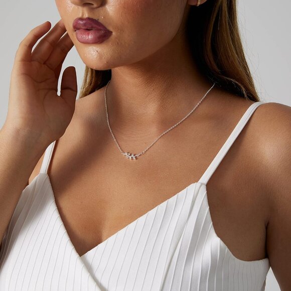 ⚡Silver CZ olive branch leaf 14k Gold Plated CZ Pendant Necklace Gold for Women - Picture 3 of 7